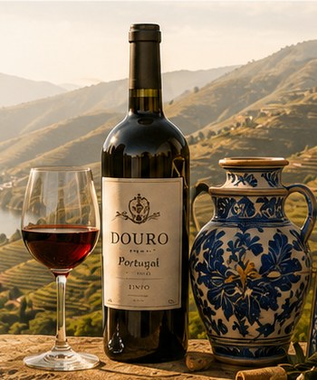 Vinhos portugueses diante da paisagem do Douro
